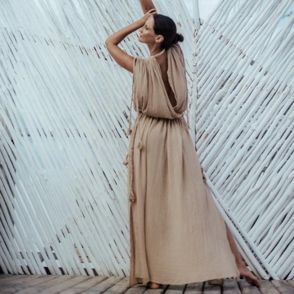 Boho Maxi Dress Deep V Neck Sleeveless Flowy Beach Cover Up Dress - Picture 12 of 13